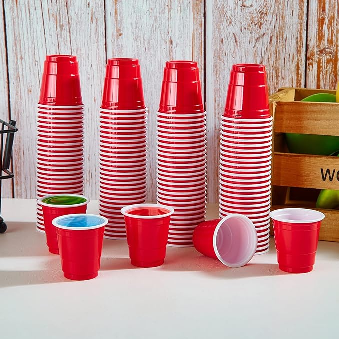 Lilymicky 300 PACK 2 oz Plastic Shot Glasses, Red Disposable Shot Cups, Mini Red Shot Cups, 2 oz Party Cups for Halloween Christmas Party