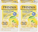 Load image into Gallery viewer, Twinings Superblends Probiotics+ Lemon &amp; Ginger Flavoured Herbal Tea with Turmeric, Caffeine-Free, 18 Count (Pack of 2), Enjoy Hot or Iced, 18 Teabags