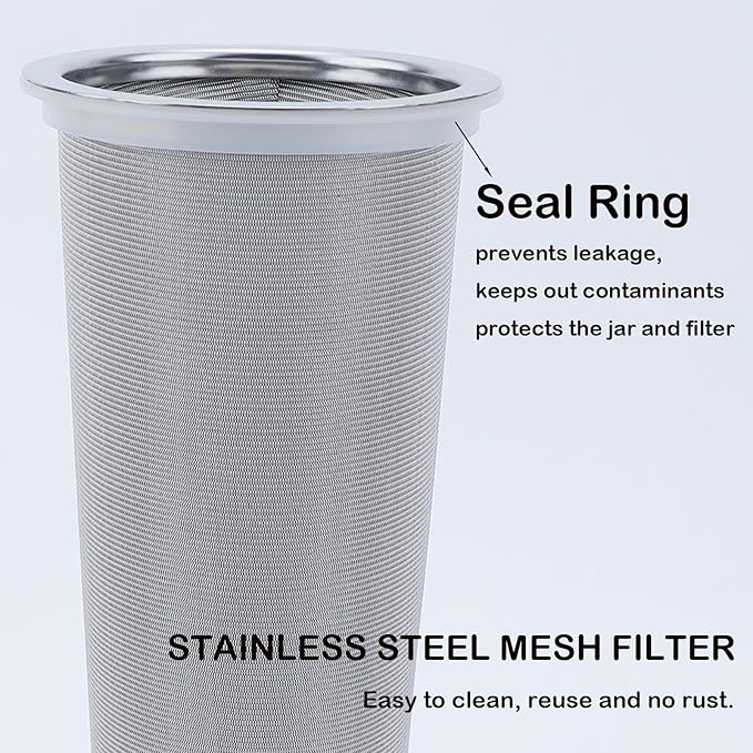 Fermus Cold Brew Coffee Maker, 64oz / 2Quart Glass Pitcher with Stainless Steel Filter and Pour Spout Handle Lid, Mason Jar for Making Cold Coffee, Fruit Drinks, Sun Tea (1, 64 Ounces)