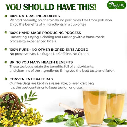 TOG999 100 Tea Bags Relieves Constipation Natural Tea, Blend of Senna Leaves - Peppermint - Licorice - Fennel, 100% Natural Ingrendients, Hand-made Herbal Tea, No Sugar, No Caffeine, No Gluten, Vegan.