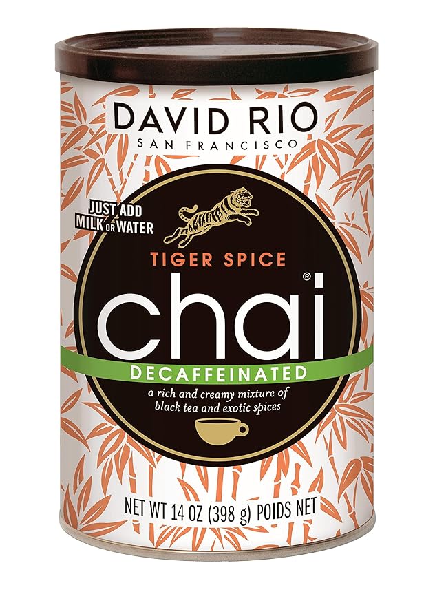 Tiger Spice Decaffeinated Chai Tea Latte Mix, 14 Oz, Decaf Black Tea, Organic Spices, Dairy Free, Serve Hot or Cold, Just Add Water or Milk, 14 Servings