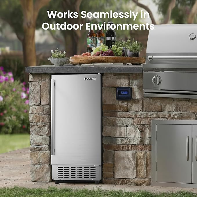 Coolski 15” Under Counter Ice Maker Machine, 85 Lbs/Day, 30 LBS Storage Bin, Auto-Cleaning, Built-in Freestanding Commercial Ice Maker for Outdoor Home Bar Restaurant