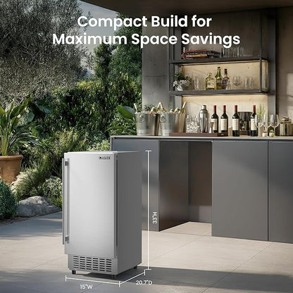 Coolski 15” Under Counter Ice Maker Machine, 85 Lbs/Day, 30 LBS Storage Bin, Auto-Cleaning, Built-in Freestanding Commercial Ice Maker for Outdoor Home Bar Restaurant