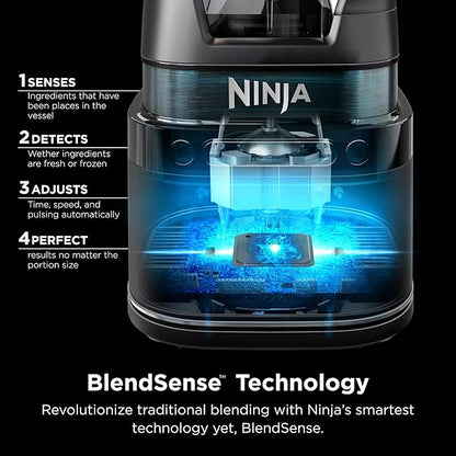 Ninja TB201 Detect Power Blender Pro, BlendSense Technology, For Smoothies, Shakes & More, 1800 Peak Watts, 72 oz. Pitcher, Blender, Black