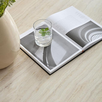 Faux Rock Coffee Table,Drum Coffee Table Fiberglass Square Tea Table for Living Room, Accent Imitation Stone Central Table No Need Assembly, Beige White