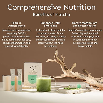 Yu Tea Organic Decaf Matcha Powder Ceremonial Grade, Instant Packets | Rich in Antioxidants & L-Theanine, Low Caffeine | Unsweetened Grade A Japanese Green Tea Powder | Single Serve Sticks, 30 Ct
