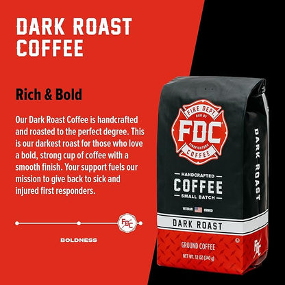 Fire Department Coffee - Gives Back to Firefighters - Bold & Smooth Dark Roast Ground Coffee - Roasted in the USA - Veteran Owned - 12 oz