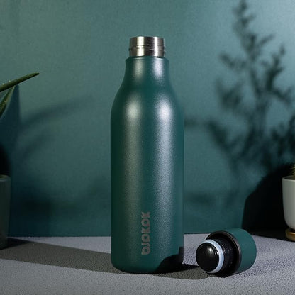 BJPKPK Insulated Water Bottles, 18 oz Stainless Steel Metal Water Bottle with Strap, BPA Free Leak Proof Jugs, Mugs, Flasks, Reusable Thermal Flasks for Sports & Travel, Army Green