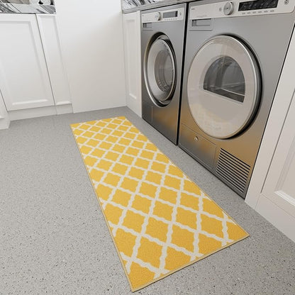 Ottomanson Hallway Runner Rug 2'2" x 6' Non Slip Trellis Area Rugs Easy to Clean Laundry Rug Runner Durable & Pet Friendly Floor Carpet Runners for Hallways Entryway Living Room Kitchen, Yellow