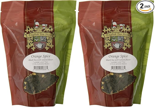 English Tea Store Loose Leaf, Orange Spice Naturally Flavored Black Tea Pouches, 4 Ounce (Pack of 2)