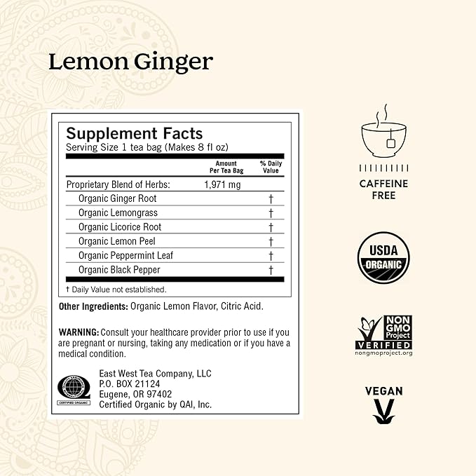 Yogi Tea Lemon Ginger Tea - 16 Tea Bags per Pack (6 Packs) - Organic Ginger Root Tea to Support Healthy Digestion - Includes Lemongrass, Lemon Flavor, Licorice Root, Lemon Peel & More