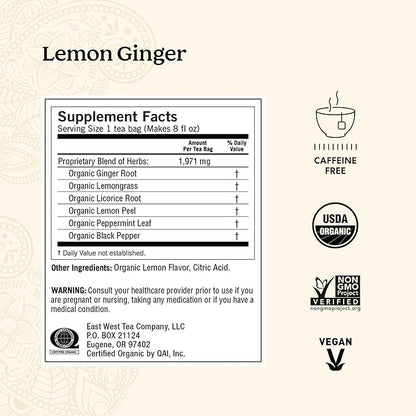 Yogi Tea Lemon Ginger Tea - 16 Tea Bags per Pack (6 Packs) - Organic Ginger Root Tea to Support Healthy Digestion - Includes Lemongrass, Lemon Flavor, Licorice Root, Lemon Peel & More