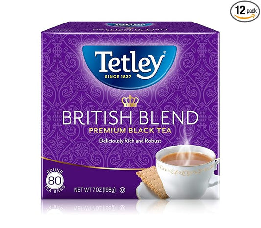 Tetley British Blend Premium Black Tea, Regular, 80 Teabags (Pack of 12)