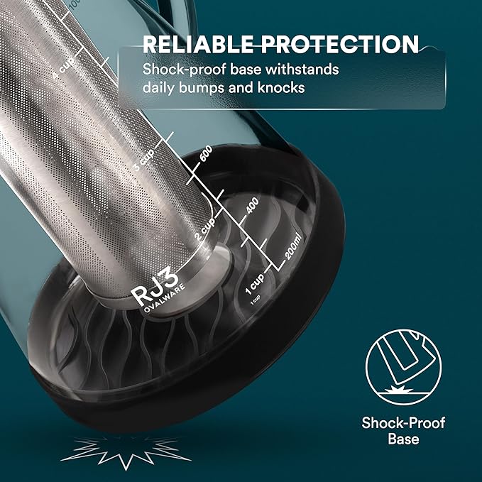 OVALWARE Airtight Cold Brew Iced Coffee Maker Pitcher (& Iced Tea Maker) with Spout – 1.5L/ 51oz Brewing Glass Carafe with Removable Stainless Steel Filter