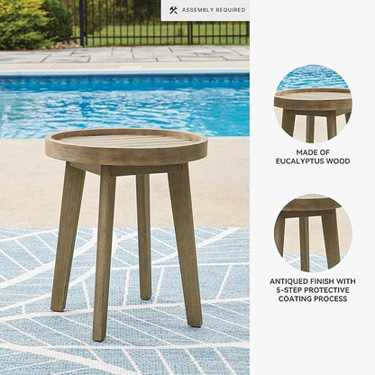Signature Design by Ashley Bradstreet Bay Casual Weather Resistant Eucalyptus Wood Outdoor End Table with Slatted Top, Light Brown