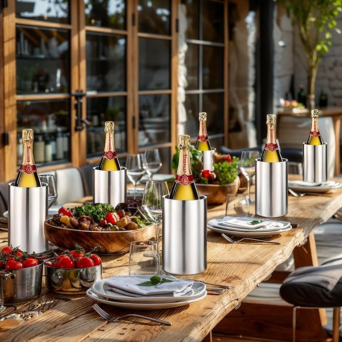 Generic 3 Packs Stainless Steel Double Wall Wine Cooler,Wine Chiller Bucket Champagne Ice Bucket, Fits Most Standard Sized Bottles, Silver