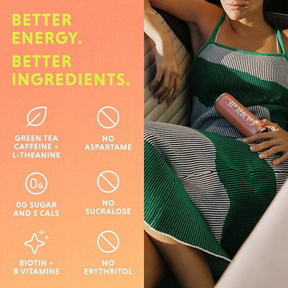 GORGIE Sugar Free Natural Energy Drinks, Peach (12 Pack) - Healthy Energy Drinks - Natural Coffee Replacement with Green Tea Caffeine and Biotin - 150mg Caffeine, Vegan, & Low Calorie