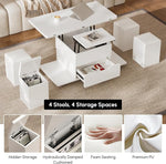 Load image into Gallery viewer, homary White Lift Top Coffee Table with Hidden Storage, 3 in 1 Multi-Function Modern Folding Center Table with 4 Stools and Casters
