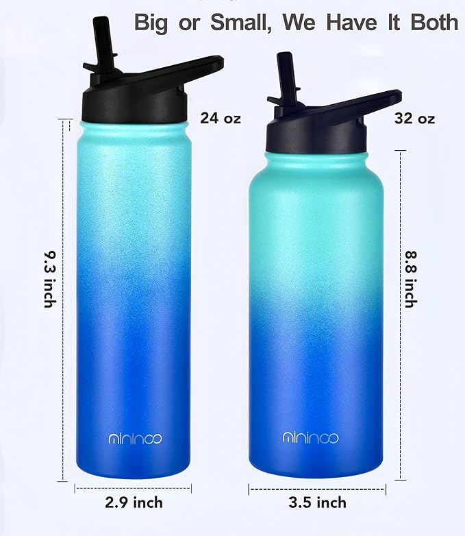 mininoo 24 oz Insulated Water Bottle with Straw Lid, Stainless Steel Double Wall Vacuum, Leak Proof, BPA Free, Keep Cold for 24H & Hot for 12H(Pacific Dream)