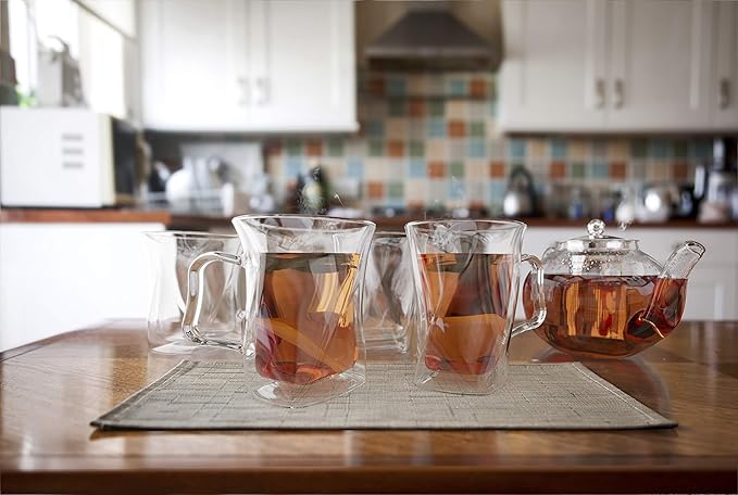 40 Oz Unique Glass teapot Set with 4 double wall insulated Cups, Tea Kettles for Stovetop With Infusers For Loose Tea, Perfect Mom Gift