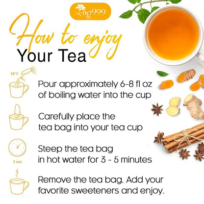 60 Tea Bags - Anti-Inflammaheb Loose Leaf Tea, 100% Natural from Ginger, Turmeric, Peppermint, Black Pepper, Cinnamon. Made with Natural Material Tea Bags. No Sugar, No Caffeine, No Gluten, Vegan. (60 Tea Bags)