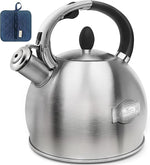 Load image into Gallery viewer, Stainless Steel Whistling stovetop Kettle,Whistling Tea Kettle,Vintage-StyleTeapot for Stove,Durable and Rust-Resistant,With a Pot Holder Included,2.64 Quart(Brushed Style)