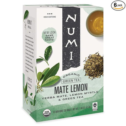 Numi Organic Tea Mate Lemon, 18 Count (Pack of 6) Box of Tea Bags Yerba Mate Green Tea Blend