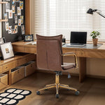 Load image into Gallery viewer, MOJAY Mid-Back Ergonomic Leather Office Desk Chair, Modern Upholstered Computer Chair, Executive Office Chair with Arms, Swivel Adjustable Rolling Chair with Gold Base (Brown)