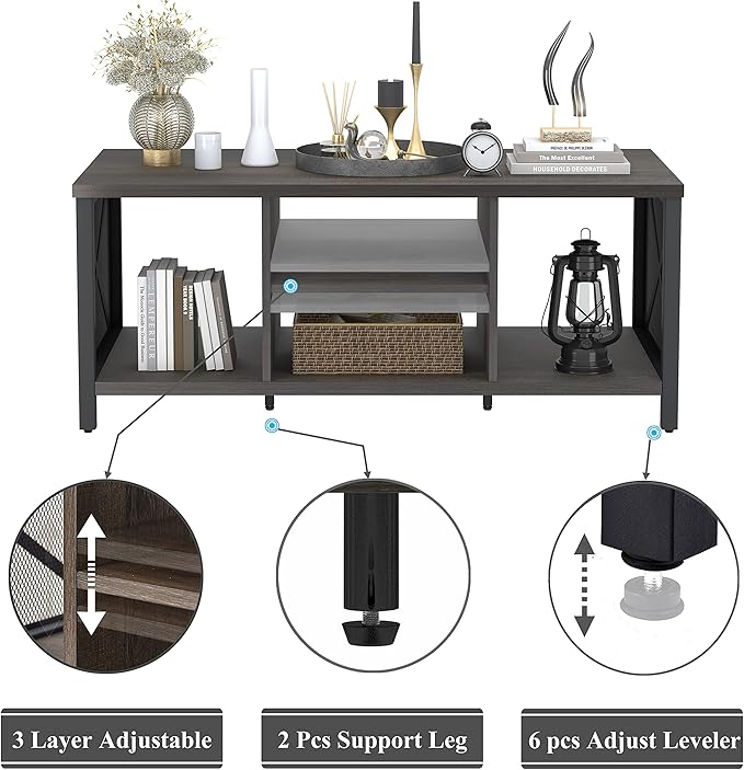 FATORRI Rustic Coffee Table for Living Room, Farmhouse Dark Wood Center Table, Industrial Rectangle Cocktail Tea Tables (Walnut Brown)