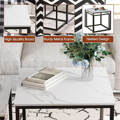 VILAWLENCE Coffee Table Set of 2, Modern Black Wooden Side Table, Metal Frame Square End Table, Center Tables,Nesting Coffee Table for Living Room,Bedroom and Small Spaces