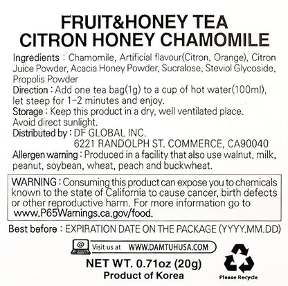 Damtuh Yuzu Honey Chamomile Tea – Citrusy & Floral Herbal Tea Blend, 20 Tea Bags (1g each)