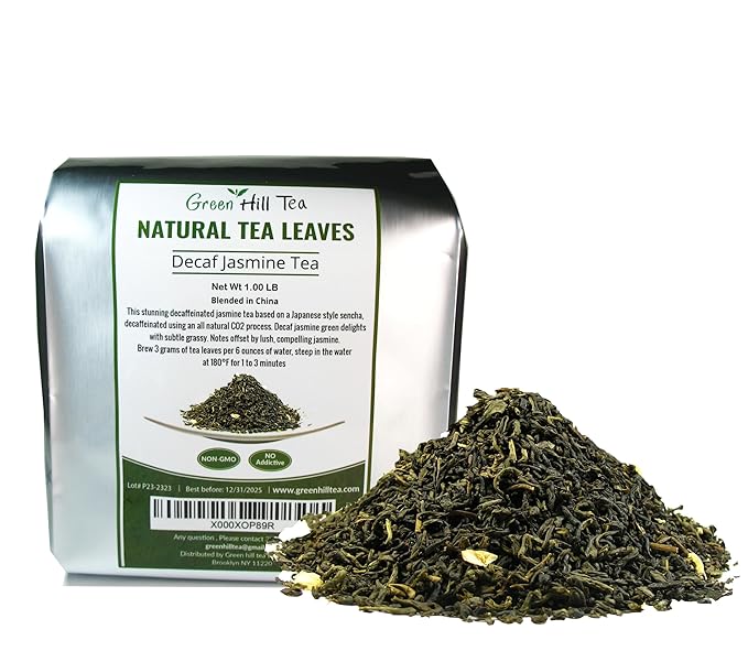 Greenhilltea Decaf Jasmine Green Tea, Perfect beverage who wish for Caffeine-Free Tea (1 LB)