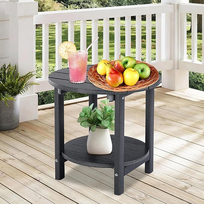 LZRS Round Adirondack Side Table Double End Table, Outdoor Side Tables for Patio, Backyard,Pool, Indoor Companion, Easy Maintenance & Weather Resistant(Grey)