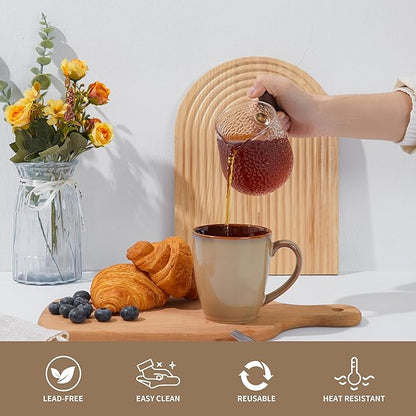 Coffee Mug 16 oz, Ceramic Coffee Mugs Set of 4, Reactive Glaze Mug for Latte/Tea/Cappuccino, Large Stackable Mug Set for Men, Women, Dad, Mom, Dishwasher & Microwave Safe, Brown Yellow