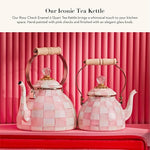 Load image into Gallery viewer, MACKENZIE-CHILDS Enamel Tea Kettle, Stylish Tea Kettle for Stovetop, Pink-and-White Rosy Check, 2 Quarts