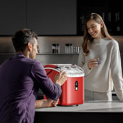 Kismile Nugget Ice Makers Countertop, Portable Sonic Ice Machine with Self-Cleaning/One-Click Operation for Home/Office(Red)