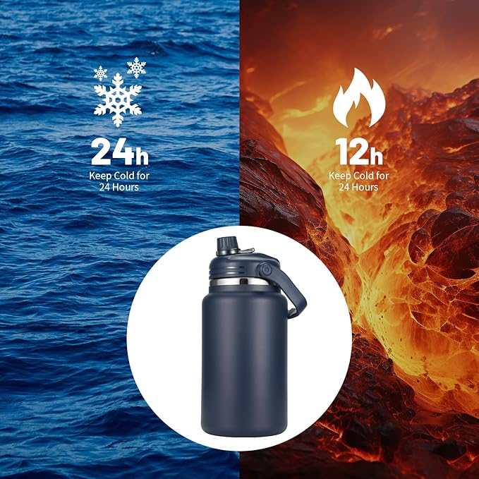 1 Gallon Thermosflask with Straw, 135oz Stainless Steel Insulated Water Bottle，4L Oversized Double Wall Vacuum Jug with Handle for Hot Cold Drinks, Wide mouth Icebuckets for Hiking Sports(Blue)