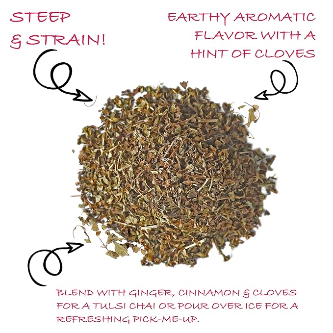 Worldwide Botanicals Organic Holy Basil Tea, 8oz - Tulsi Rama - Loose Leaf Premium Herbal Tea, 100% Pure Tulsi Holy Basil, Fair Trade, Adaptogenic, Kosher