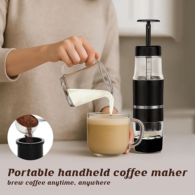 French Press Coffee Maker for Ground Coffee & Capsules Portable Cold Brew Coffee Espresso Machine, Small Hand Coffee Maker for Camping