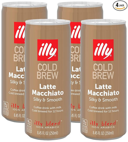 illy Ready To Drink Latte Macchiato Cold Brew - 100% Arabica Coffee, Smooth & Refreshing Taste - Convenient, Easy to Carry Drink With Milk - 8.5 oz. (Pack of 4)