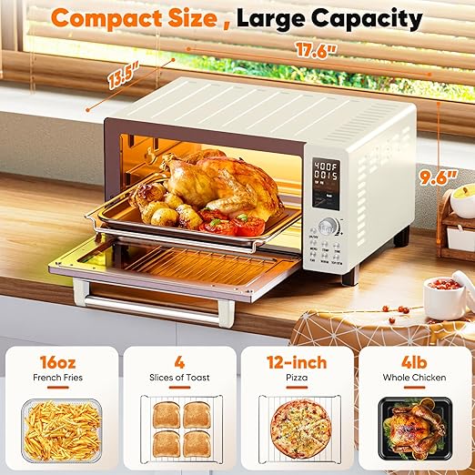 Nuwave Bravo Pro Convection Air Fryer Toaster Oven Combo, 2025 New and Improved, 10-in-1, 50°-450°F Temp Controls, Quick & Even Crisp Technology, 21Qt Capacity, Vanilla Cream, PFAS Free