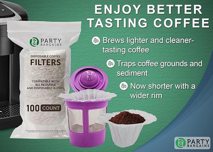 Party Bargains 600 Paper Coffee Filters - Compact Design Single-Use Coffee Filter Compact Design, for for Keurig Brewers and Compatible with K-Cup Pods 1.0 & 2.0 Models