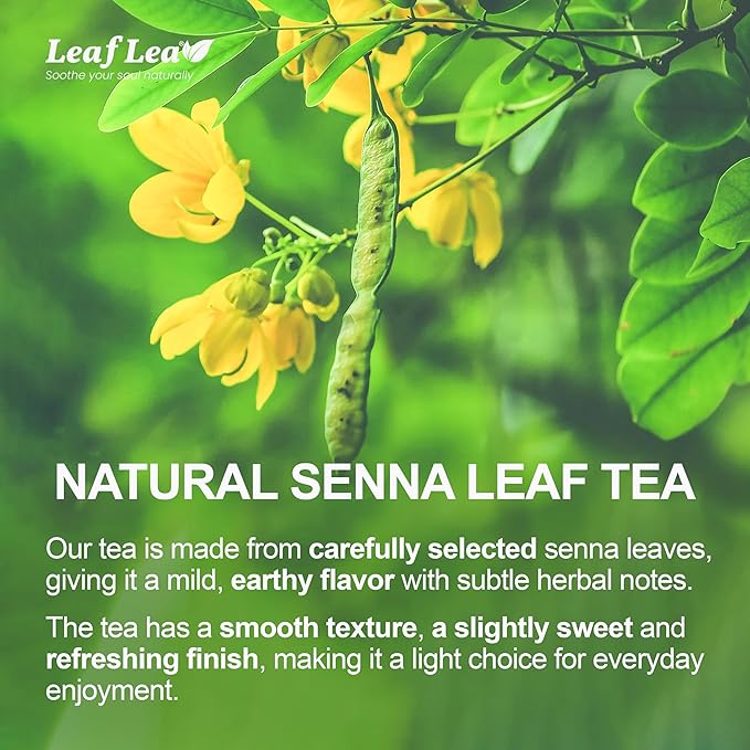 LeafLea 40 Senna Tea Bags – 100% Pure Senna Leaves, Herbal Laxative Tea for Gentle Constipation Relief, Caffeine-Free, Sugar-Free, Gluten-Free, Non-GMO, Vegan, Supports Digestive Health