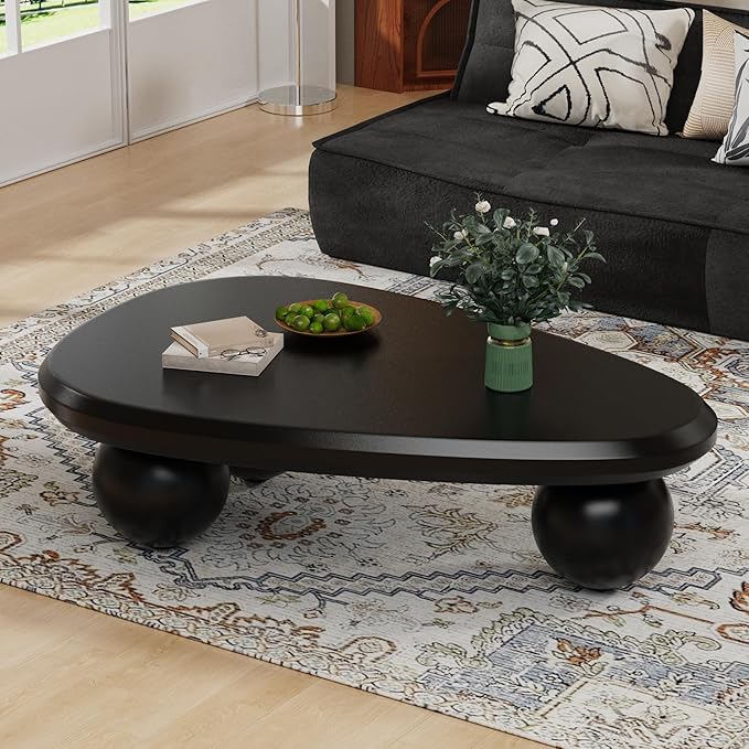 Cute Cloud Coffee Table, Modern Coffee Tables for Living Room, Easy Assembly, Round Edge Irregular Tea Table End Table, Funky Contemporary Low Coffee Table for Bedroom (Black Oval, L41)