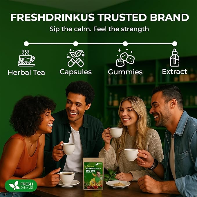 FreshDrinkUS, 12 Packs of Premium Herbal Kidney Support Tea – Ginseng Six Treasure Blend, 9 Powerful Ingredients, 10g/Bag – Men's Wellness Tea with Ginseng and Five Treasure Aid Root.