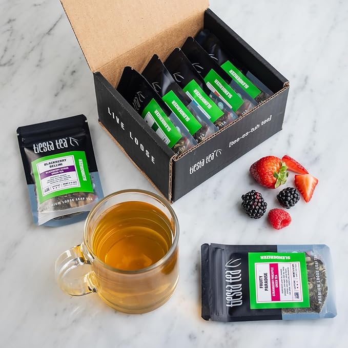 Tiesta Tea - 7 Green Teas Dry Flight Sampler, Loose Leaf, Medium Caffeine Hot & Iced Tea, Premium Green Tea Blends, 7 Resealable Sample Pouches