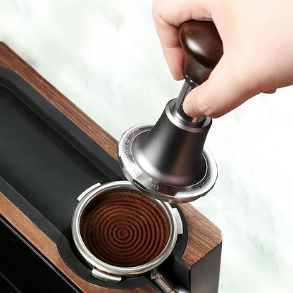 Coffee Expresso Hand Tamper Wooden Handle 3 Spring Loaded Calibrated 30lbs Sound Feedback for Espresso Machine 51mm
