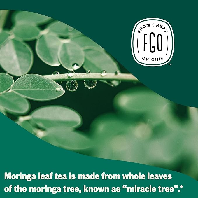 FGO Organic Moringa Mint Tea, 100 Count, Eco-Conscious Herbal Tea Bags, Resealable Bag, Caffeine Free, Packaging May Vary (Pack of 1)