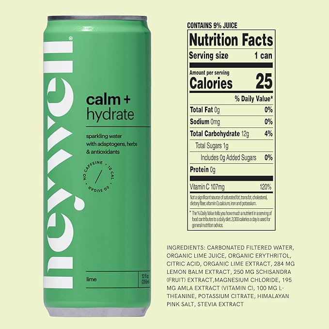 Heywell Sparkling Adaptogenic Water, Variety Pack 12 Fluid Ounce (Pack of 12) Includes - Lime, Grapefruit, Orange Mango, Strawberry Lemon - Calm Drink, Sparkling Drink