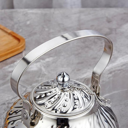 SANQIAHOME 2000ml stainless steel antique style teapot,with Infuser, thickened boiling kettle, lifting handle,Silver